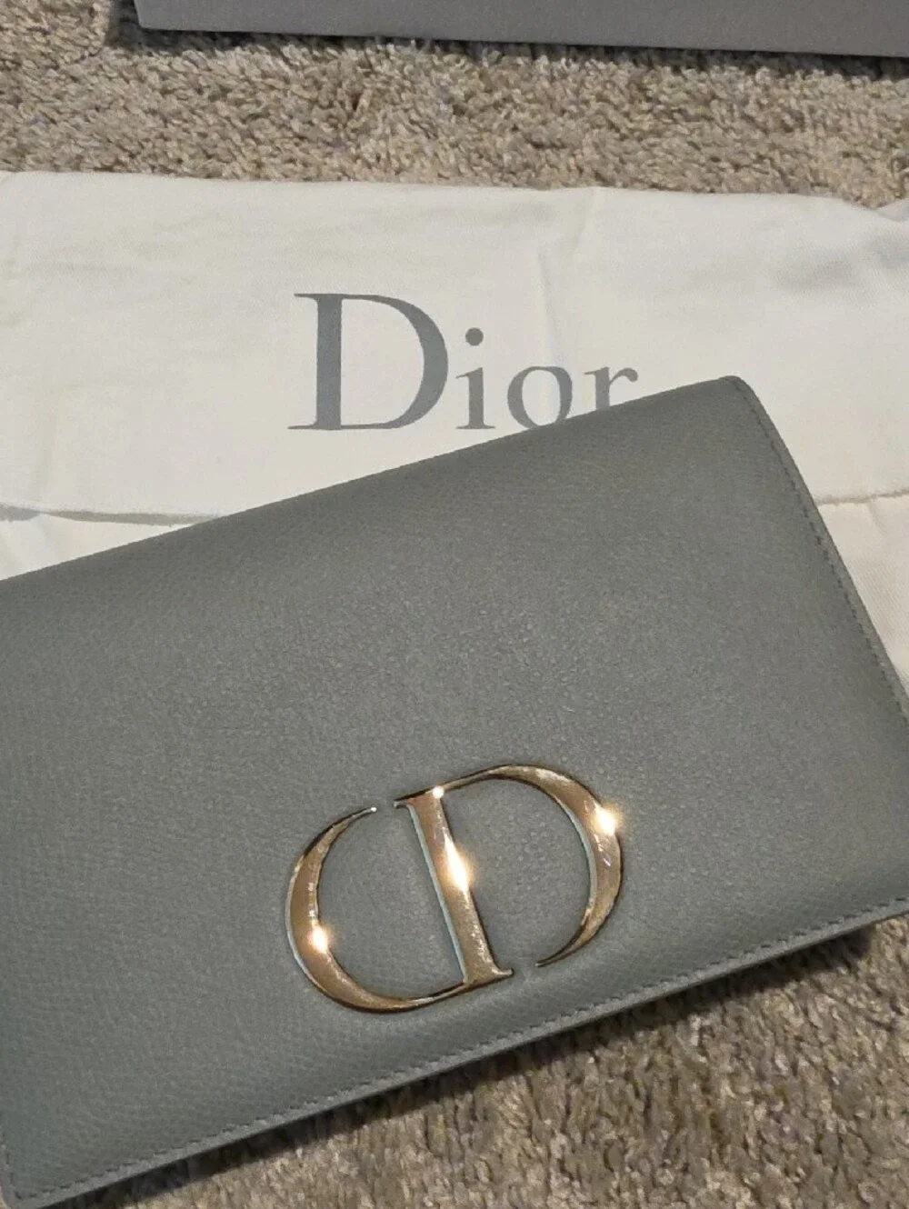 Dior Gray Leather Clutch with Gold CD Hardware